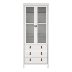 Barcelona China Cabinet 2 Glass Doors with 3 Drawers in White - Furniture One Shop