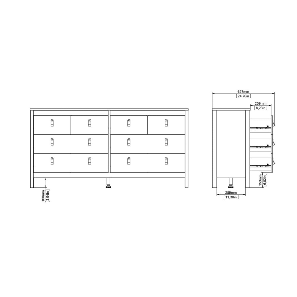 Barcelona Double Dresser 4+4 Drawers in White