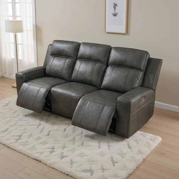 Barcelona Electric Recliner 3 Seater Sofa In Grey Leather