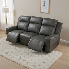 Barcelona Electric Recliner 3 Seater Sofa In Grey Leather