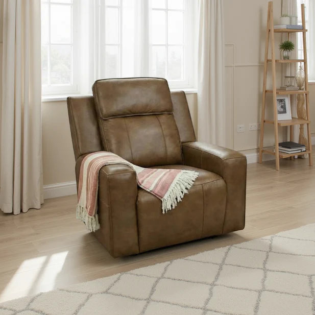 Barcelona Leather Electric Recliner Arm Chair In Brown