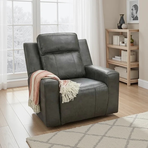 Barcelona Leather Electric Recliner Arm Chair In Grey