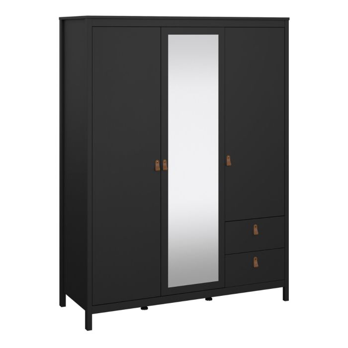 Barcelona Wardrobe with 2 Doors 1 Mirror Door 2 Drawers in Matt Black