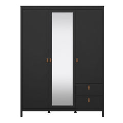 Barcelona Wardrobe with 2 Doors 1 Mirror Door 2 Drawers in Matt Black - Furniture One Shop