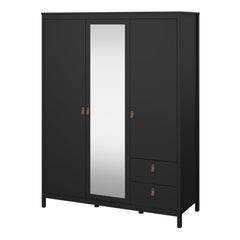 Barcelona Wardrobe with 2 Doors 1 Mirror Door 2 Drawers in Matt Black - Furniture One Shop