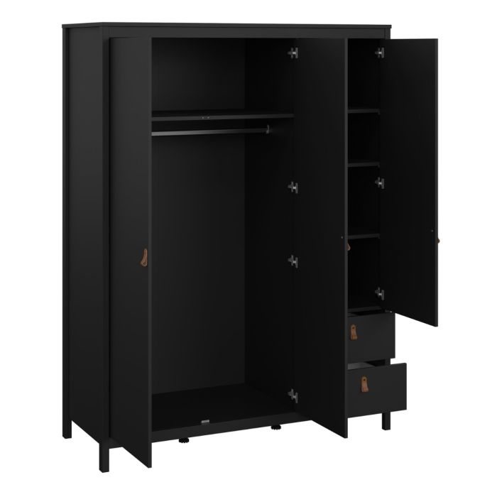 Barcelona Wardrobe with 2 Doors 1 Mirror Door 2 Drawers in Matt Black