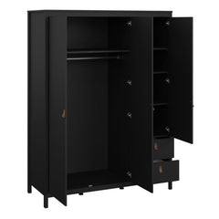 Barcelona Wardrobe with 2 Doors 1 Mirror Door 2 Drawers in Matt Black - Furniture One Shop