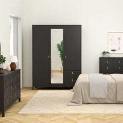 Barcelona Wardrobe with 2 Doors 1 Mirror Door 2 Drawers in Matt Black - Furniture One Shop
