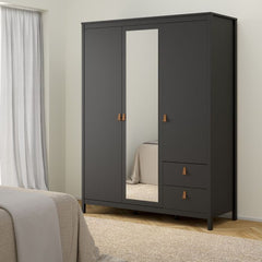 Barcelona Wardrobe with 2 Doors 1 Mirror Door 2 Drawers in Matt Black - Furniture One Shop