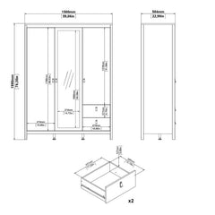 Barcelona Wardrobe with 2 Doors 1 Mirror Door 2 Drawers in White - Furniture One Shop