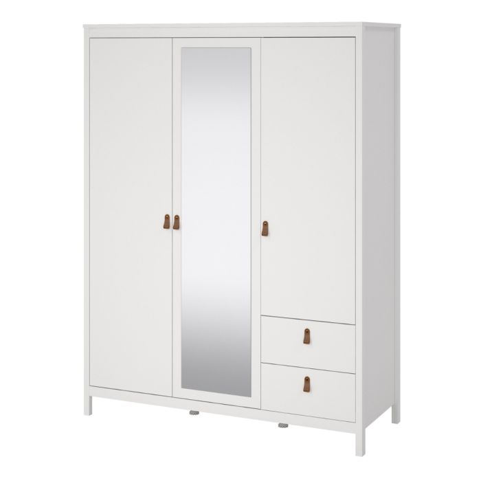 Barcelona Wardrobe with 2 Doors 1 Mirror Door 2 Drawers in White