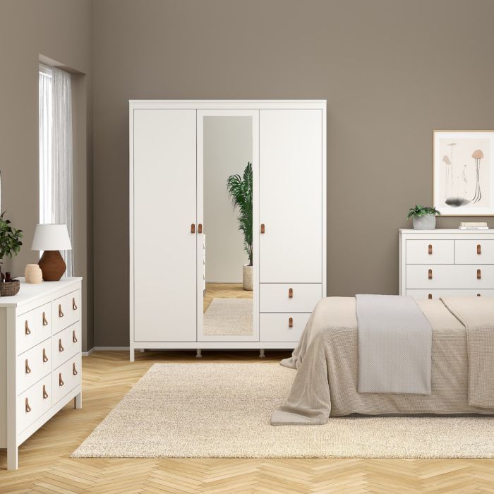 Barcelona Wardrobe with 2 Doors 1 Mirror Door 2 Drawers in White