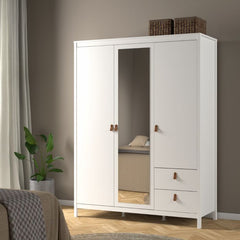 Barcelona Wardrobe with 2 Doors 1 Mirror Door 2 Drawers in White - Furniture One Shop