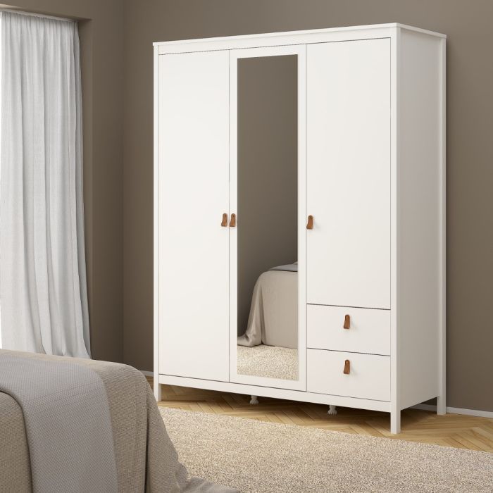 Barcelona Wardrobe with 2 Doors 1 Mirror Door 2 Drawers in White