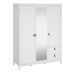 Barcelona Wardrobe with 2 Doors 1 Mirror Door 2 Drawers in White - Furniture One Shop