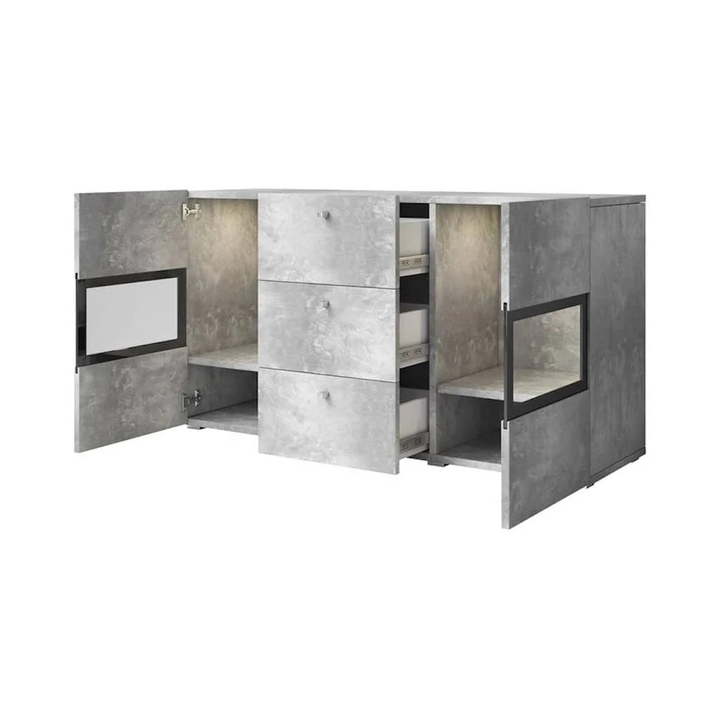 Baros Wooden Sideboard Cabinet in Concrete Grey