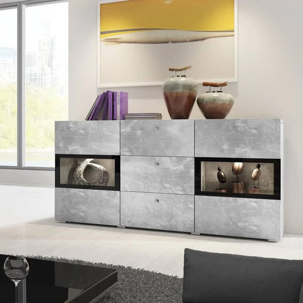 Baros Wooden Sideboard Cabinet in Concrete Grey