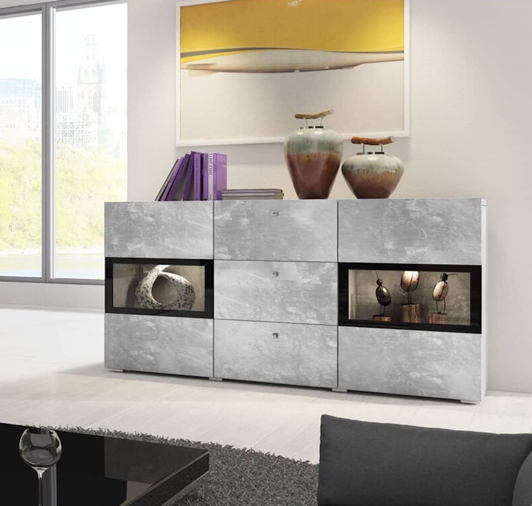 Baros Wooden Sideboard Cabinet in Concrete Grey