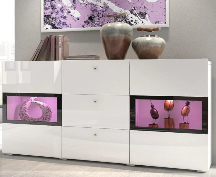 Baros Wooden Sideboard Cabinet in White High Gloss