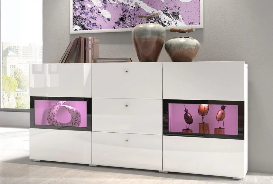 Baros Wooden Sideboard Cabinet in White High Gloss