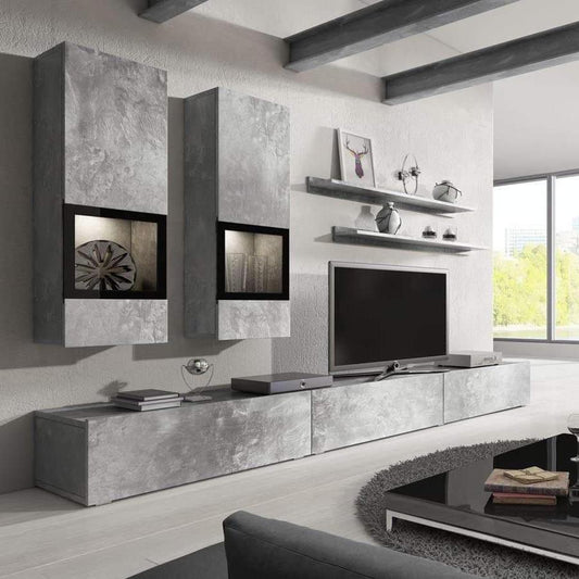 Baros Wooden TV Entertainment Unit in Concrete Grey