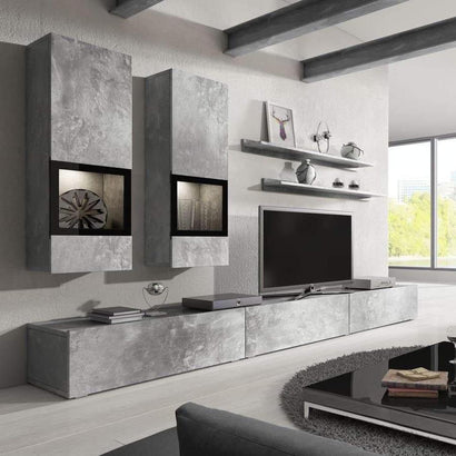 Baros Wooden TV Entertainment Unit in Concrete Grey - Furniture One Shop