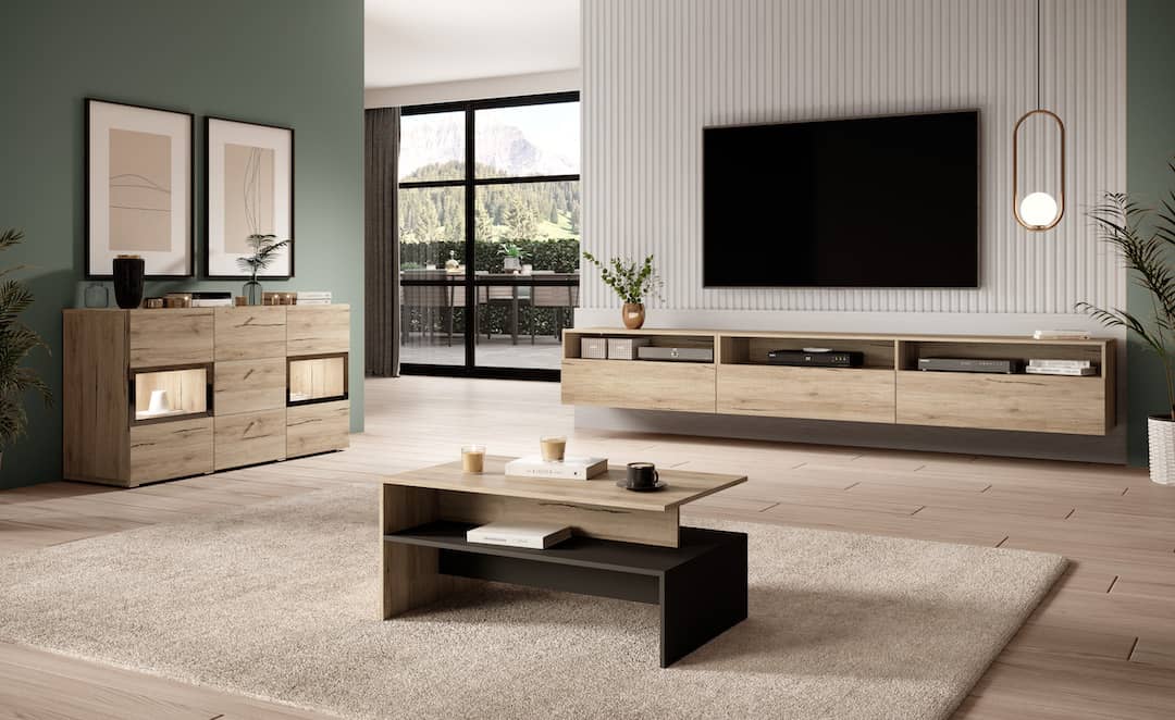 Baros Wooden TV Stand 270cm in San Remo Oak