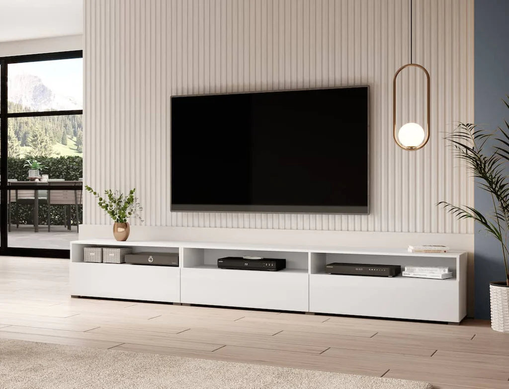 Baros Wooden TV Stand 270cm in White Gloss