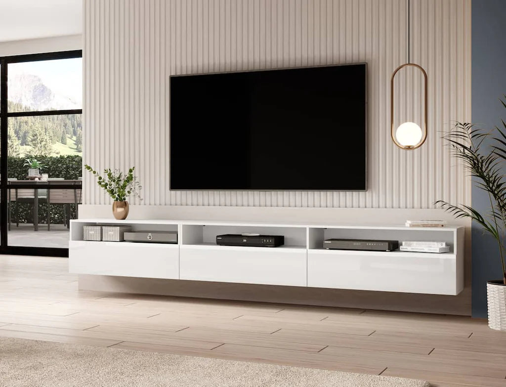 Baros Wooden TV Stand 270cm in White Gloss