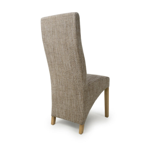 Baxter Wave Back Tweed Oatmeal Fabric Dining Chairs With Oak Legs In Pair