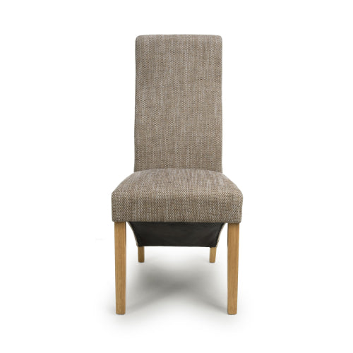 Baxter Wave Back Tweed Oatmeal Fabric Dining Chairs With Oak Legs In Pair
