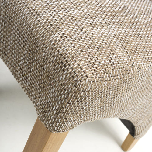 Baxter Wave Back Tweed Oatmeal Fabric Dining Chairs With Oak Legs In Pair