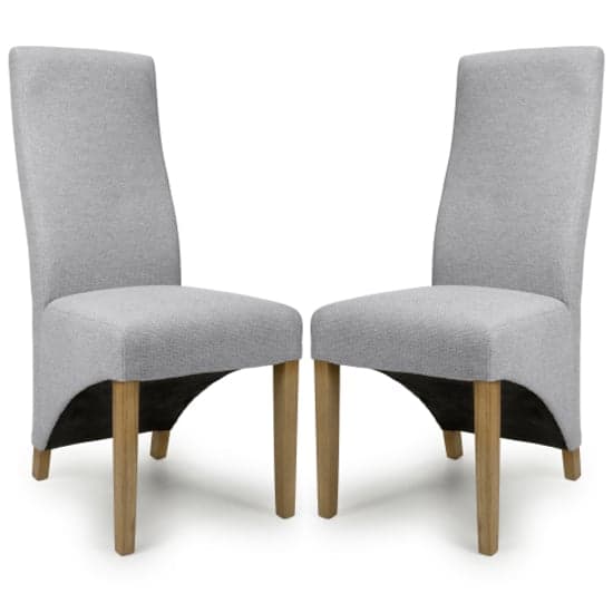 Baxter Weave Light Grey Fabric Dining Chairs With Oak Legs In Pair