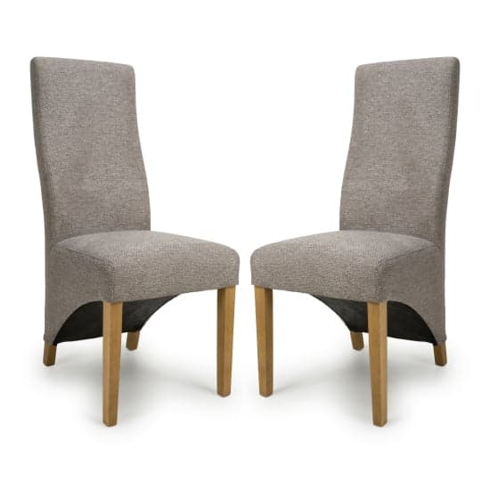 Baxter Weave Mocha Fabric Dining Chairs With Oak Legs In Pair