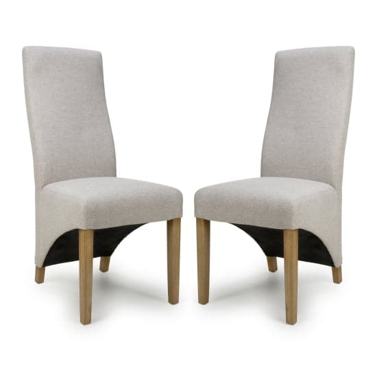 Baxter Weave Natural Fabric Dining Chairs With Oak Legs In Pair