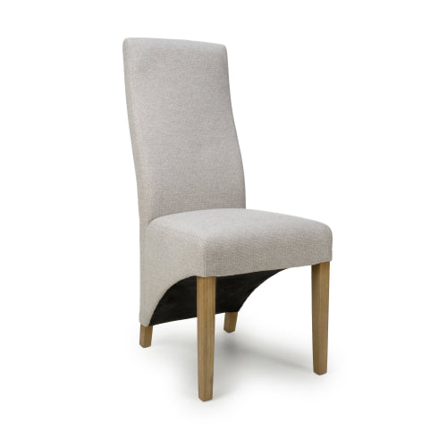 Baxter Weave Natural Fabric Dining Chairs With Oak Legs In Pair