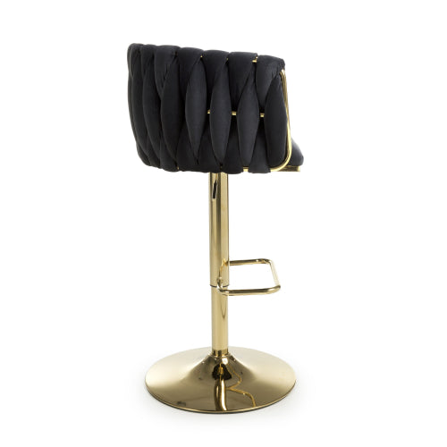 Bellaire Brushed Velvet Bar Stool With Gold Base In Black