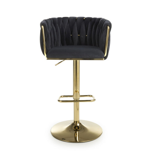 Bellaire Brushed Velvet Bar Stool With Gold Base In Black