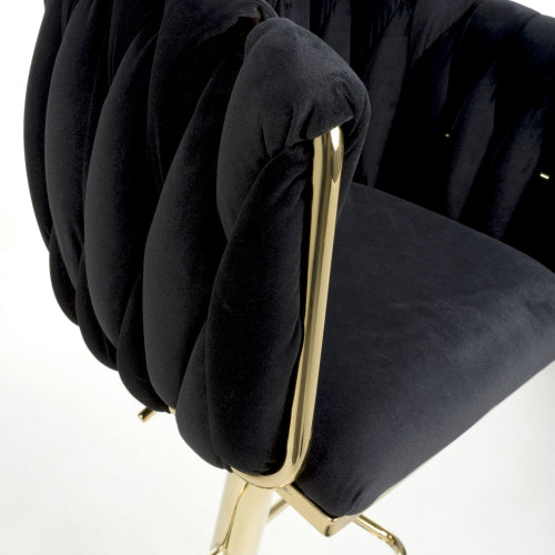 Bellaire Brushed Velvet Bar Stool With Gold Base In Black