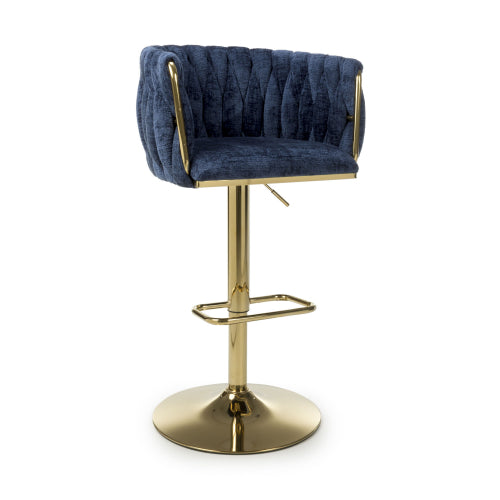 Bellaire Textured Effect Bar Stool With Gold Base In Blue