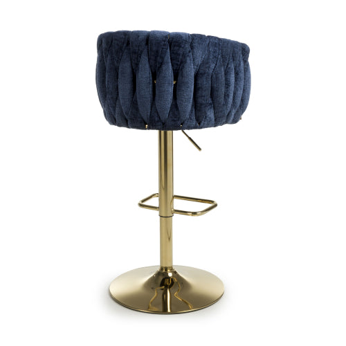 Bellaire Textured Effect Bar Stool With Gold Base In Blue