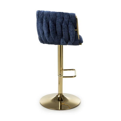 Bellaire Textured Effect Bar Stool With Gold Base In Blue