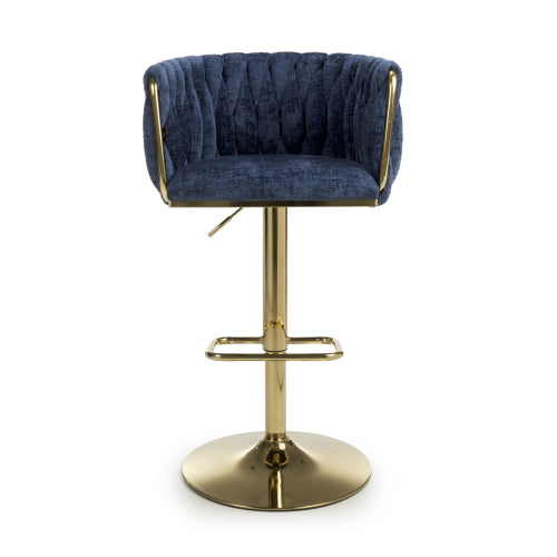 Bellaire Textured Effect Bar Stool With Gold Base In Blue