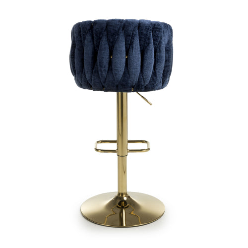 Bellaire Textured Effect Bar Stool With Gold Base In Blue
