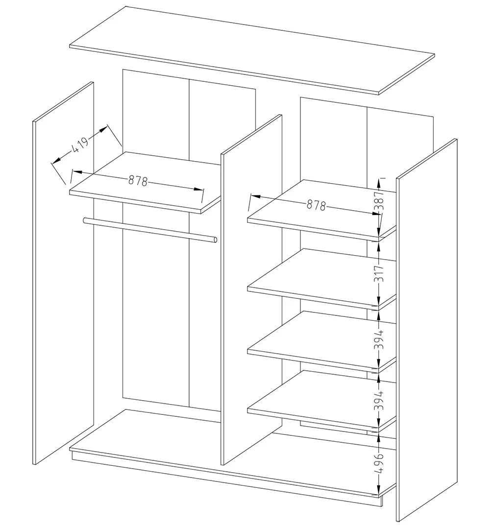 Beta Mirrored Wardrobe With 2 Sliding Doors 180cm In Oak Monastery