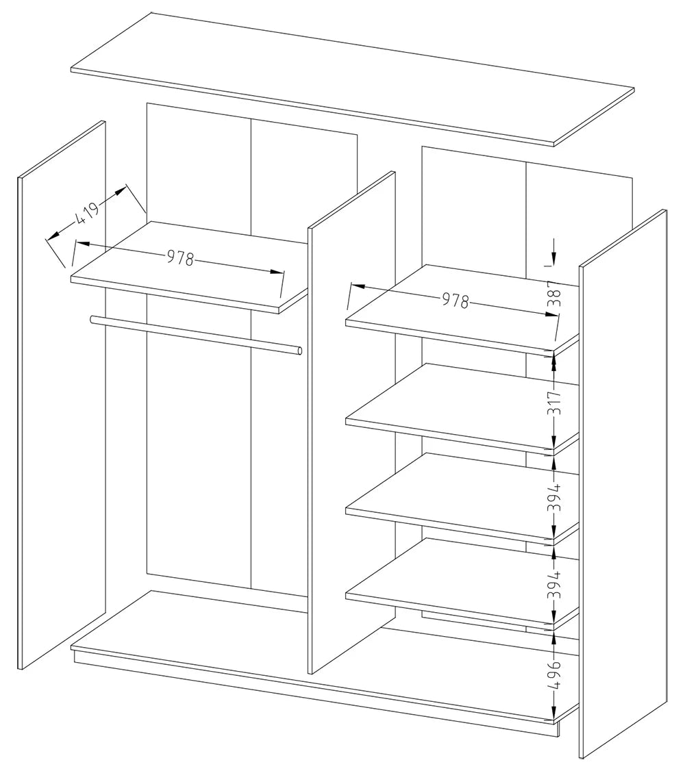 Beta Mirrored Wardrobe With 2 Sliding Doors 200cm In Oak Monastery