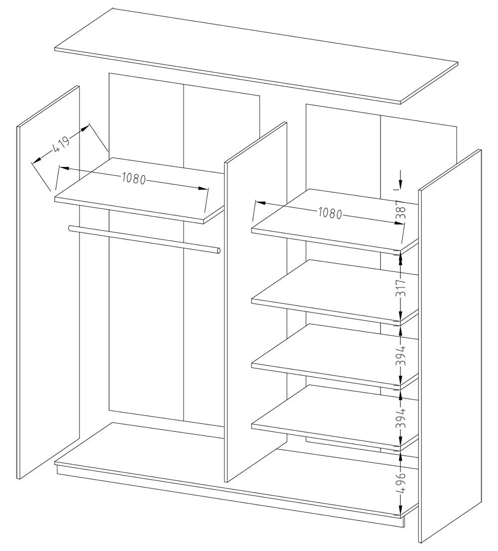 Beta Mirrored Wardrobe With 2 Sliding Doors 221cm In Oak Monastery