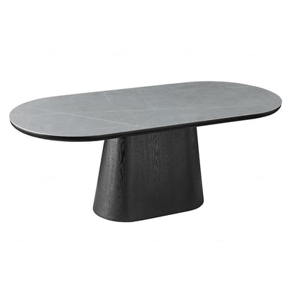 Bianca Sintered Stone Oval Dining Table In Grey And Black