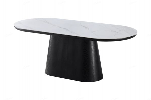 Bianca Sintered Stone Oval Dining Table In White And Black