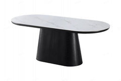 Bianca Sintered Stone Oval Dining Table In White And Black